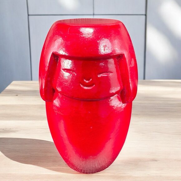 Kokeshi Doll Red Clay Japanese Terracotta Pottery Sculpture 8inch Heavy Figure - Picture 1 of 11